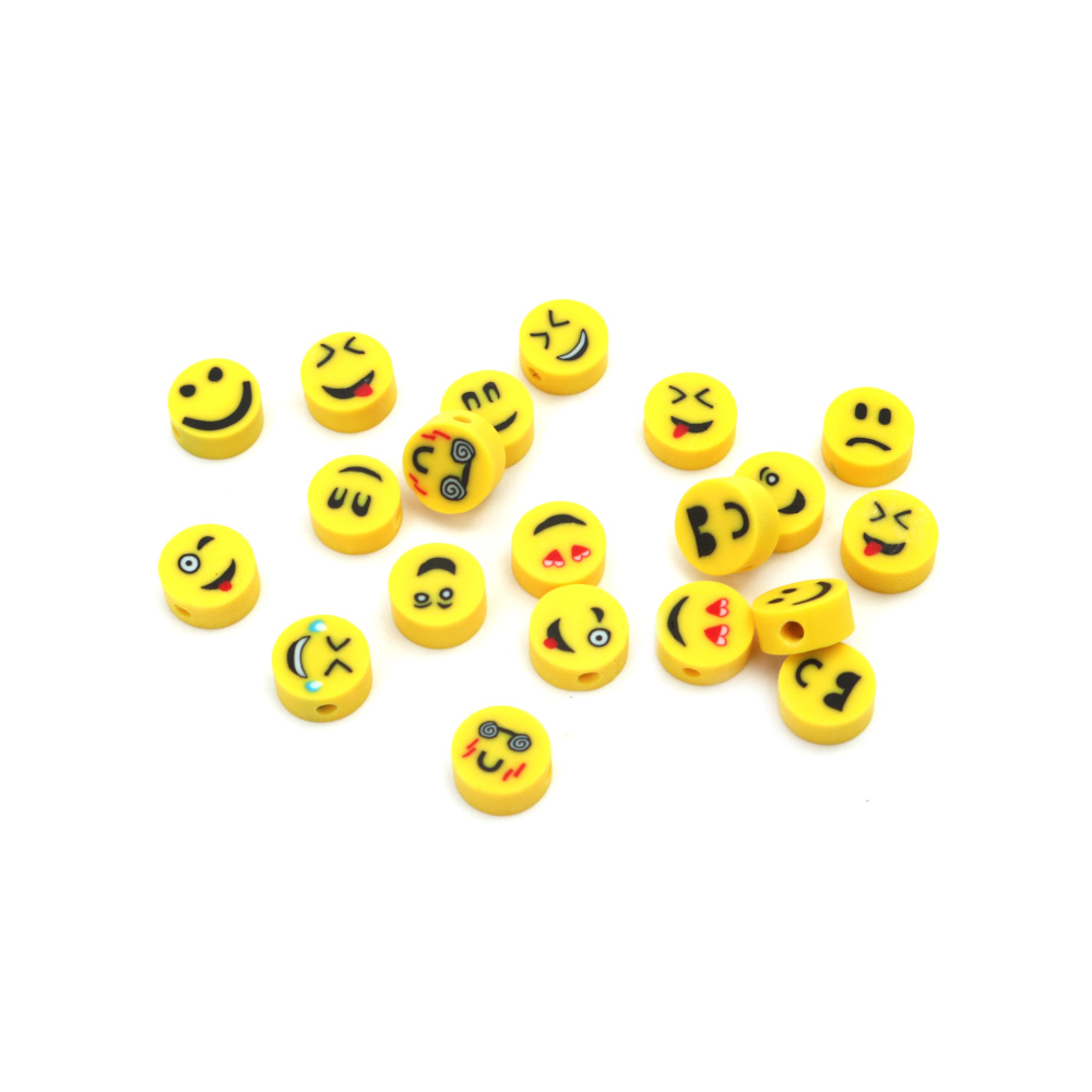 FIMO Elements for Decoration: Emoticon MIX / 10x10 mm, Hole: 2 mm - 20 pieces