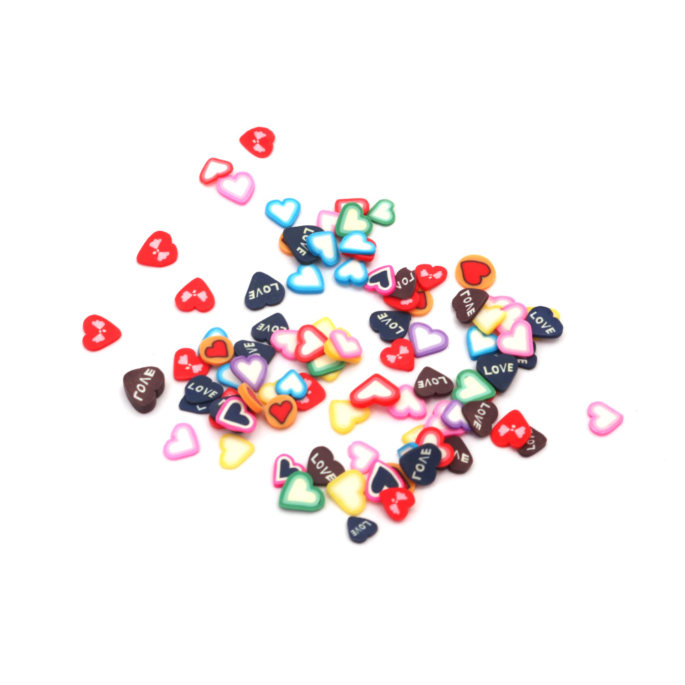 Елементи за декорация фимо 4±6x1 мм сърце АСОРТЕ цветове -20 грама