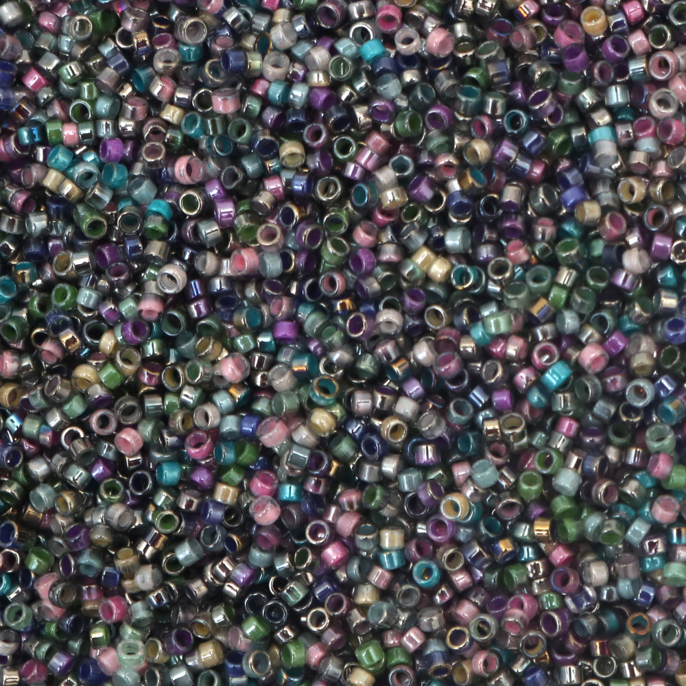 Mărgele de sticlă 2,7 mm tip MIYUKI Delica Orificiu rotund 1,5 mm transparent cu fir mix multicolor -10 grame ~800 buc