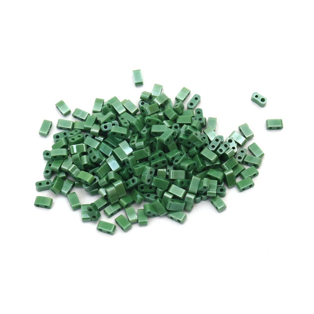 Мъниста стъклена тип MIYUKI Half TILA 5x2.3x1.9 мм дупка 0.75~0.85 мм цейлон перлена зелена -4 грама ~85 броя