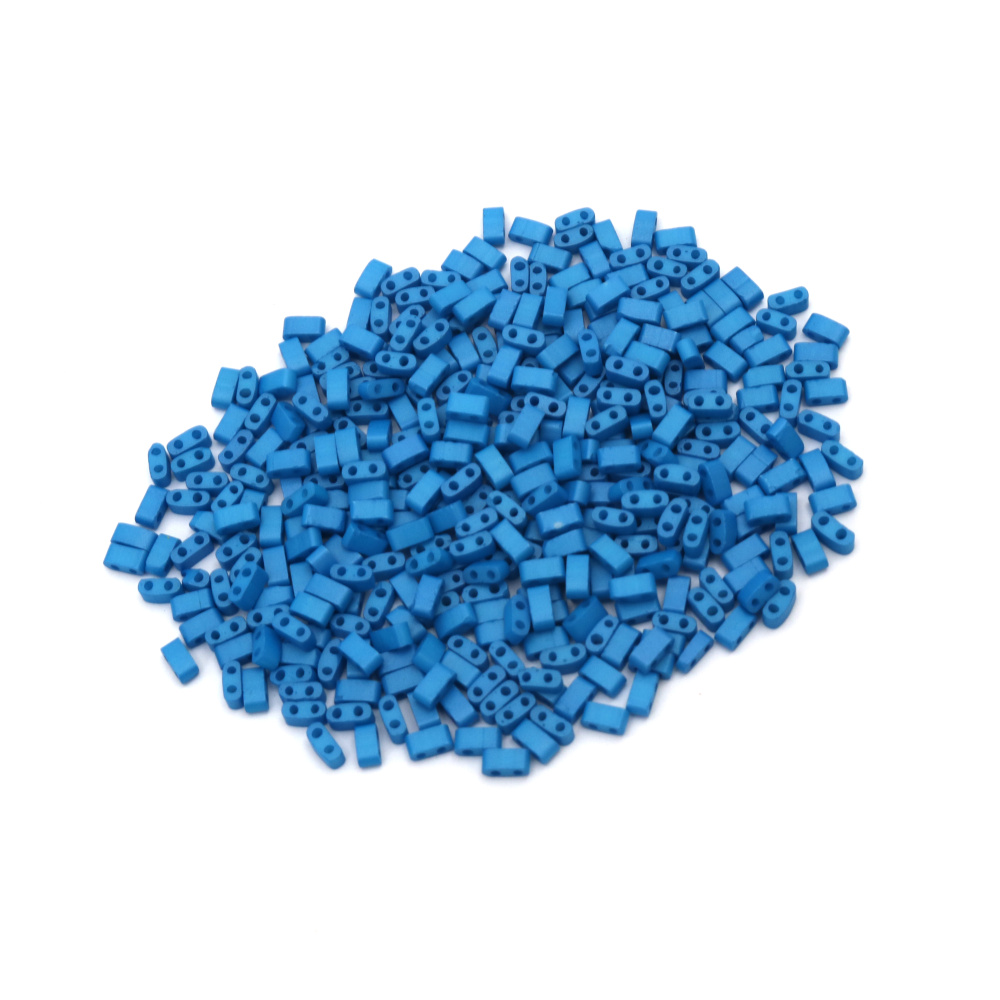 Мъниста стъклена тип MIYUKI Half TILA 5x2.3x1.9 мм дупка 0.75~0.85 мм плътна перлена сатен синя кобалт -4 грама ~85 броя