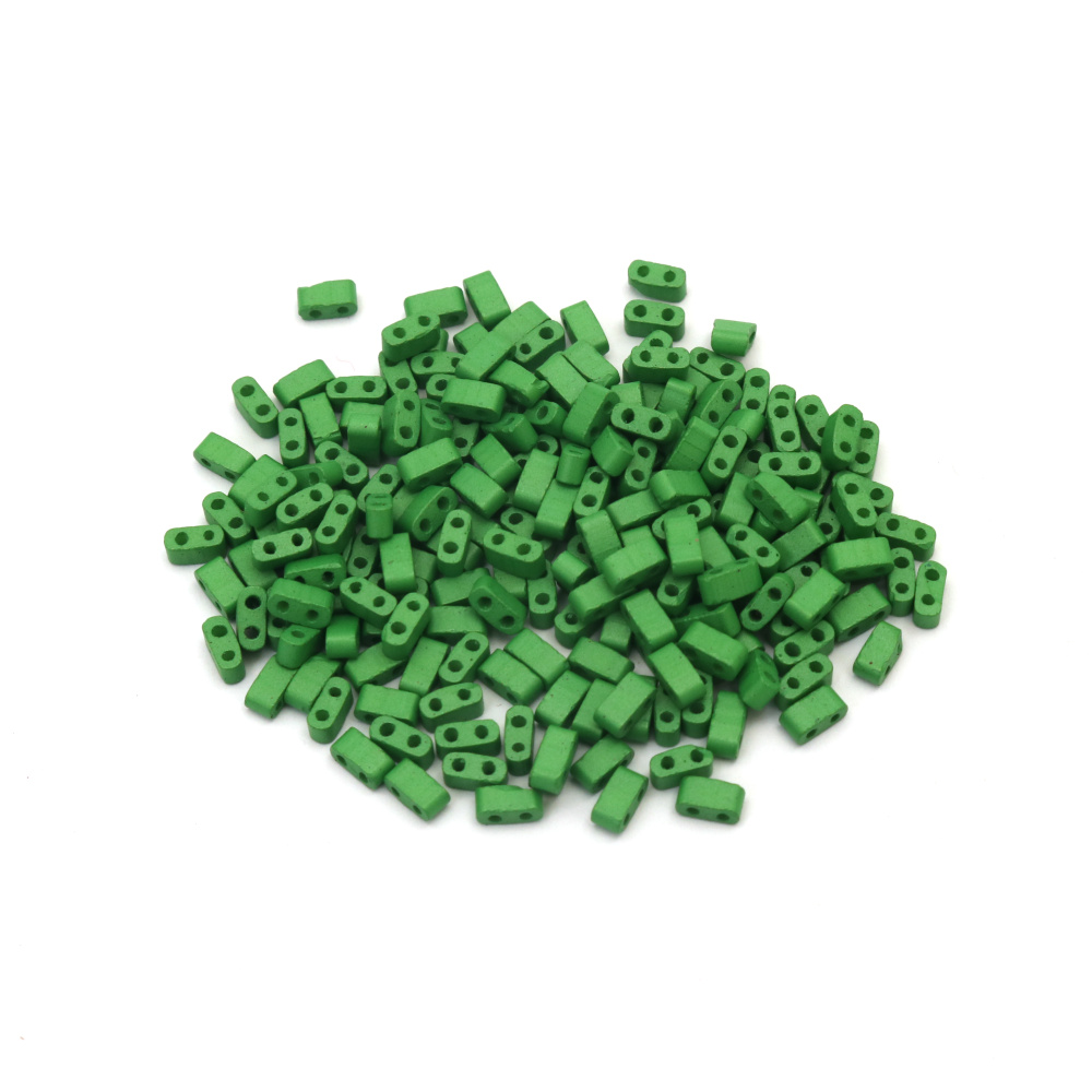 Мъниста стъклена тип MIYUKI Half TILA 5x2.3x1.9 мм дупка 0.75~0.85 мм плътна сатен зелена -4 грама ~85 броя