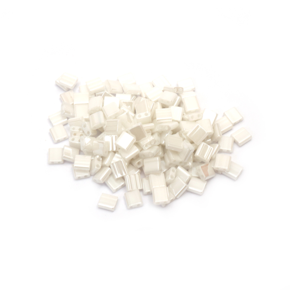 Glass Beads MIYUKI TILA / 5x5x1.9 mm, Hole: 0.8 mm / Ceylon Pearl White - 4 grams ~ 41 pieces