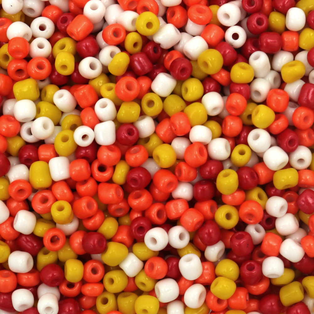 Opaque Glass Beads / 4 mm / MIX: White, Yellow, Orange and Red - 50 grams ~ 575 pieces