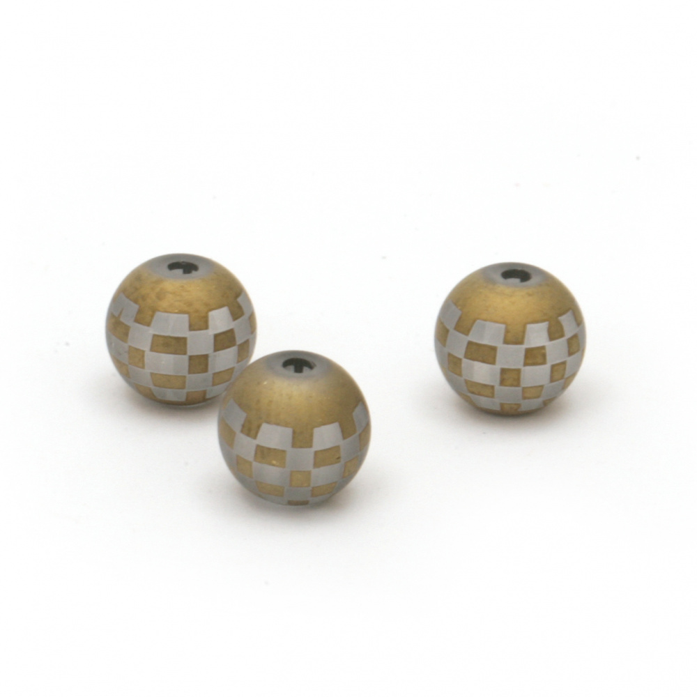 Glass ball 8 ~ 8.5 mm hole 1.5 mm galvanized frosted brown -5 pieces