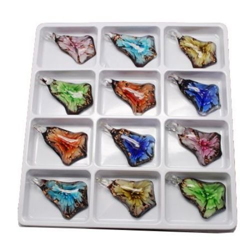 Висулка Мурано камбанка 57x35x14 мм дупка 6 мм ръчна изработка цвят микс