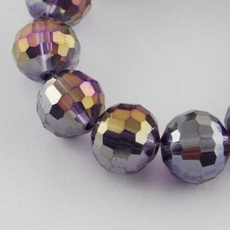 Electroplated round glass beads, crystal string  for jewelry making 8 mm hole 1 mm purple rainbow ~ 72 pieces