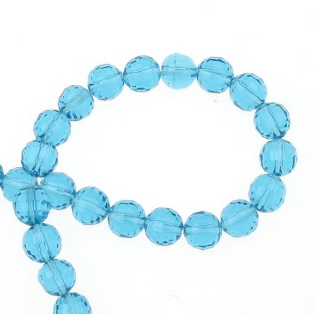 Glass transparent faux crystal beads for DIY jewelry accessories, faceted 8 mm hole 1 mm light blue ~ 72 pieces