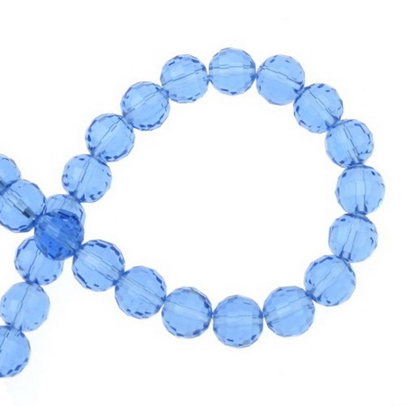String round, faceted beads resembling crystal for DIY jewelry findings 8 mm hole 1 mm transparent blue ~ 72 pieces