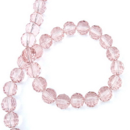 Round crystal faceted beads string, ball shaped for arts, jewelry making projects 10 mm hole 1 mm transparent pink ~ 72 pieces