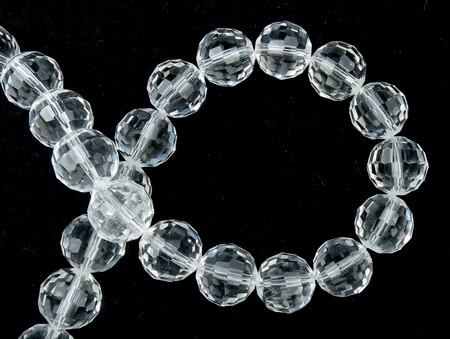 String Glass Round Faceted Beads, Clear Crystals, 12 mm, Hole: 1 mm, Transparent ~ 50 pieces