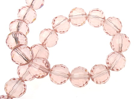 Round crystal faceted beads string, ball shaped for arts, jewelry making projects 12 mm hole 1 mm transparent pink ~ 50 pieces