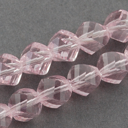 Наниз мъниста кристал 8x8 мм дупка 1 мм фасетиран прозрачен розов~ 72 броя