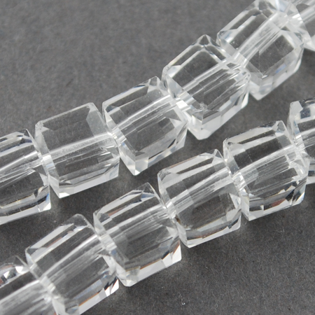 Transparent glass beads strands for DIY necklaces, bracelets and garment accessories 8x8x8 mm hole 1 mm faceted cube ~ 70 pieces
