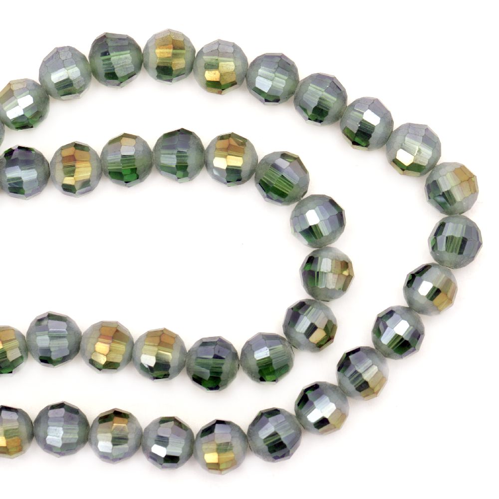String Beads Crystal Multiwall 8mm Gaură 1mm transparent galvanizat jumătate curcubeu verde mat ~ 72 bucăți