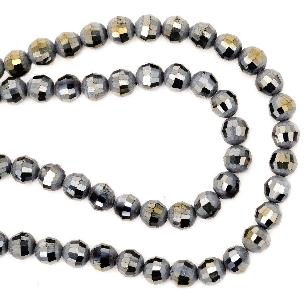 Galvanized Multi-walled Glass Beads Strand for DIY Jewelry Making, 8mm, Hole: 1mm, Gray Rainbow ~ 72 pieces