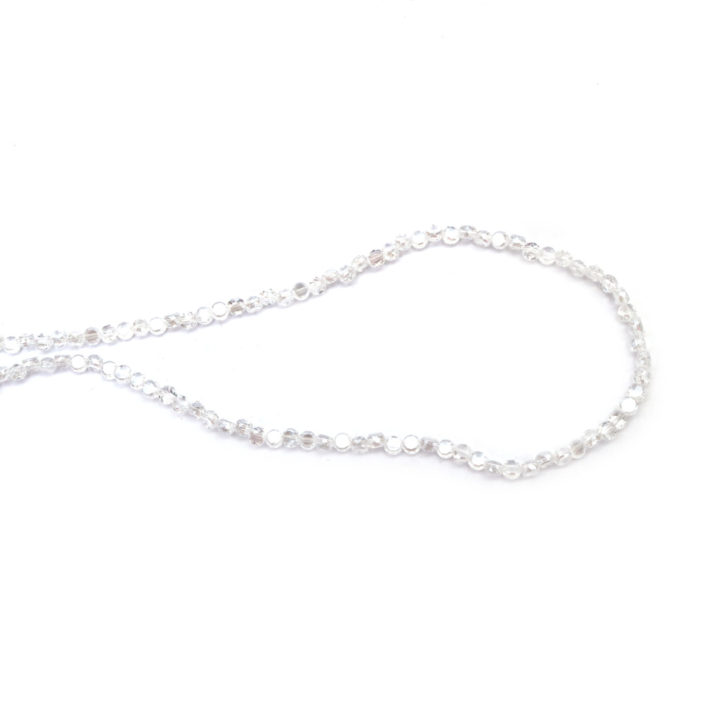 Наниз от кристални мъниста 4x3 мм дупка 1 мм фасетиран прозрачен с AB покритие цвят бял ~145 броя