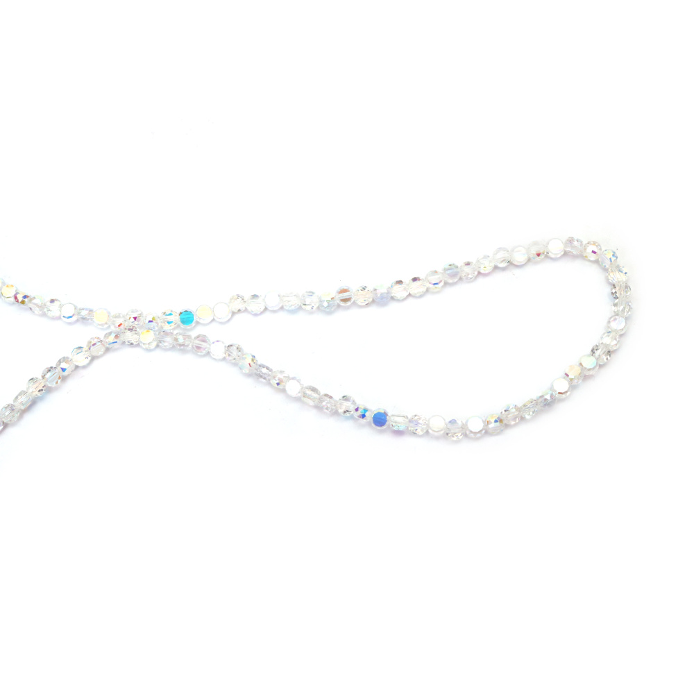 Наниз от кристални мъниста 6x4 мм дупка 1 мм фасетиран прозрачен с AB покритие цвят бял ~100 броя