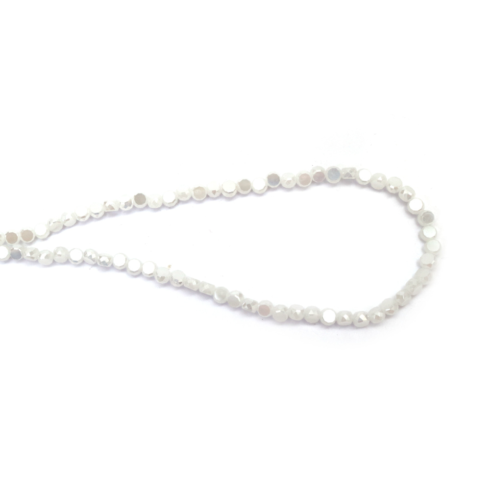 Наниз от кристални мъниста 6x4 мм дупка 1 мм фасетиран плътен с AB покритие цвят перлено бял ~100 броя