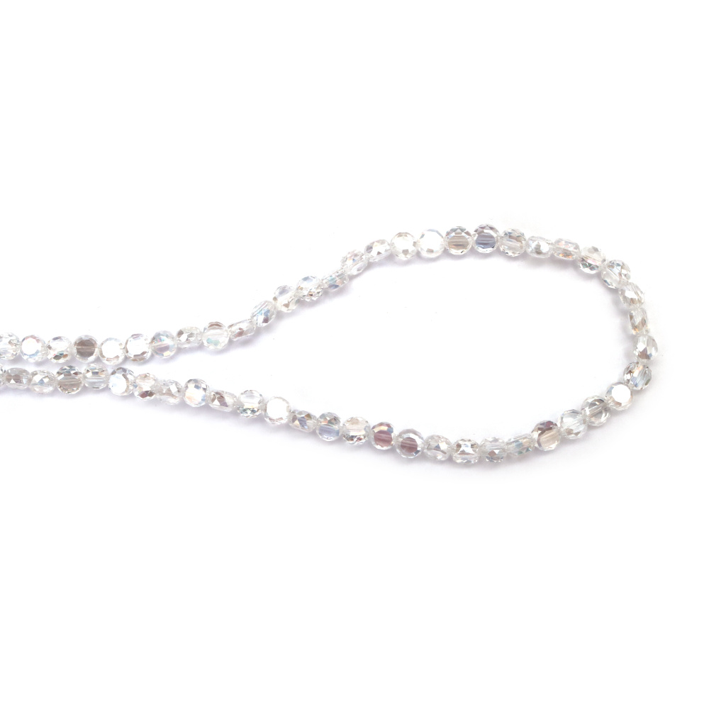 Наниз от кристални мъниста 8x5 мм дупка 1 мм фасетиран прозрачен с AB покритие цвят бял ~100 броя