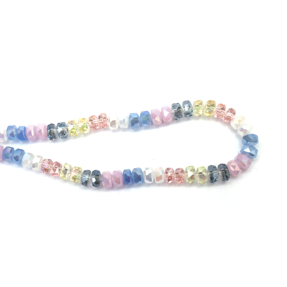 Șir de mărgele cristaline 8x5 mm, gaură 1.5 mm, fațetate dense și transparente, cu strat AB, culoare MIX ~60 bucăți