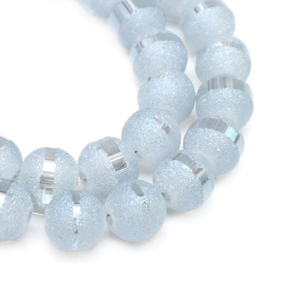 Наниз мъниста кристал топче 6~6.5 мм дупка 1 мм прозрачен галванизиран матиран наполовина бял опушен ~100 броя