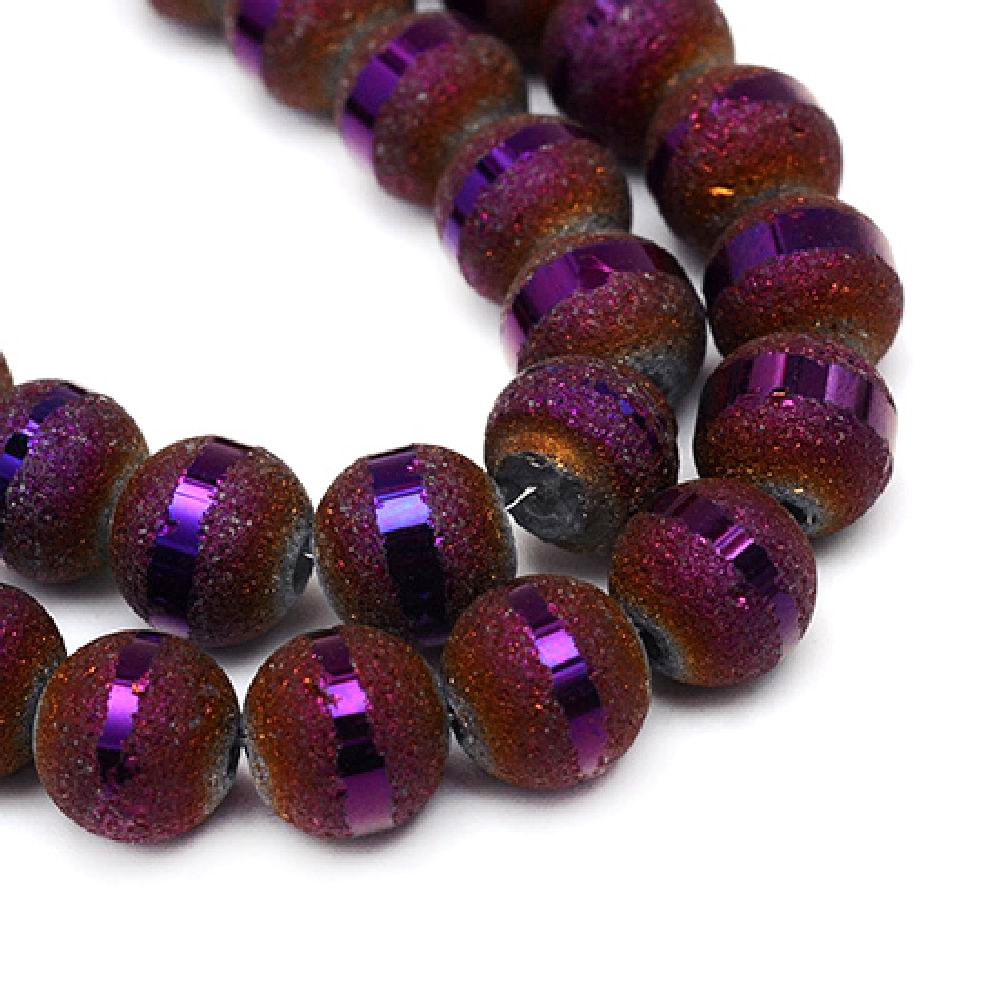 Crystal glossy beads strand, ball form for DIY dress decoration, gifts and other crafts 6-6.5 mm, hole 1.5 mm, electroplated, matt, dark purple - 100 pieces