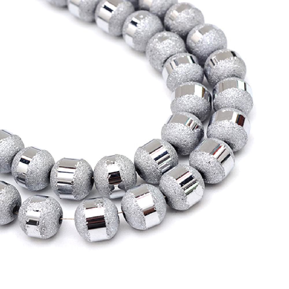 Galvanized and Partially Frosted Crystals, Round Glass Beads String, 6 ~ 6.5mm, Hole: 1mm, Silver ~ 100 Pieces