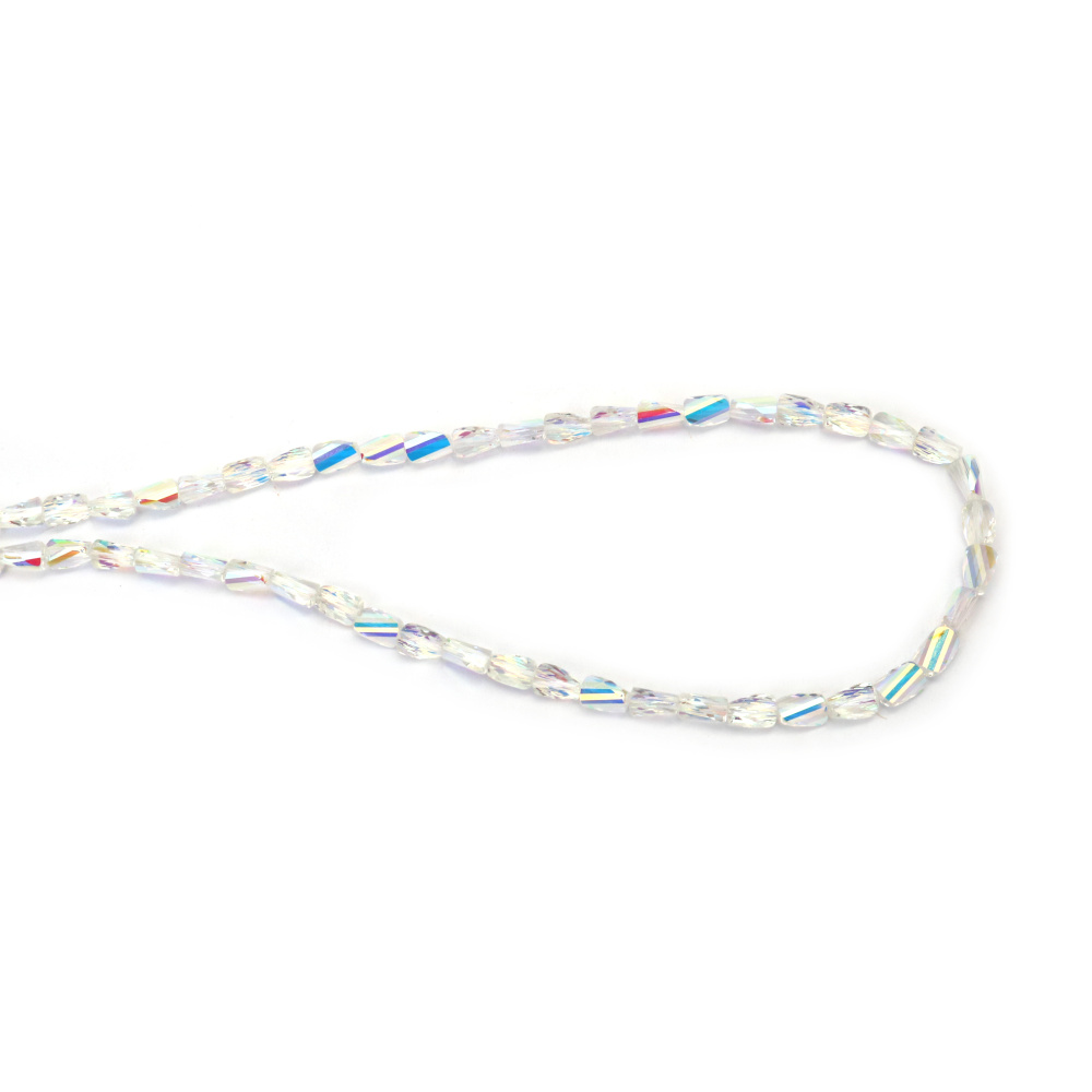 Șirag de mărgele cristaline 4x6 mm gaură 1 mm fațetate transparente galvanizate cu strat AB culoare alb curcubeu ~80 bucăți 