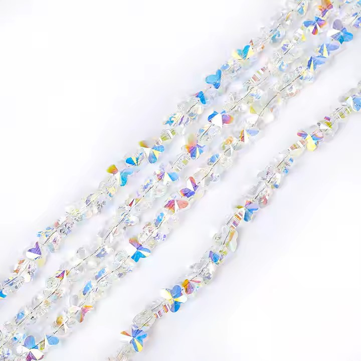 Șir de mărgele cristaline ursuleț 10x8.5x4 mm gaură 1 mm fațetate transparente galvanizate cu strat AB culoare alb curcubeu ~80 bucăți 