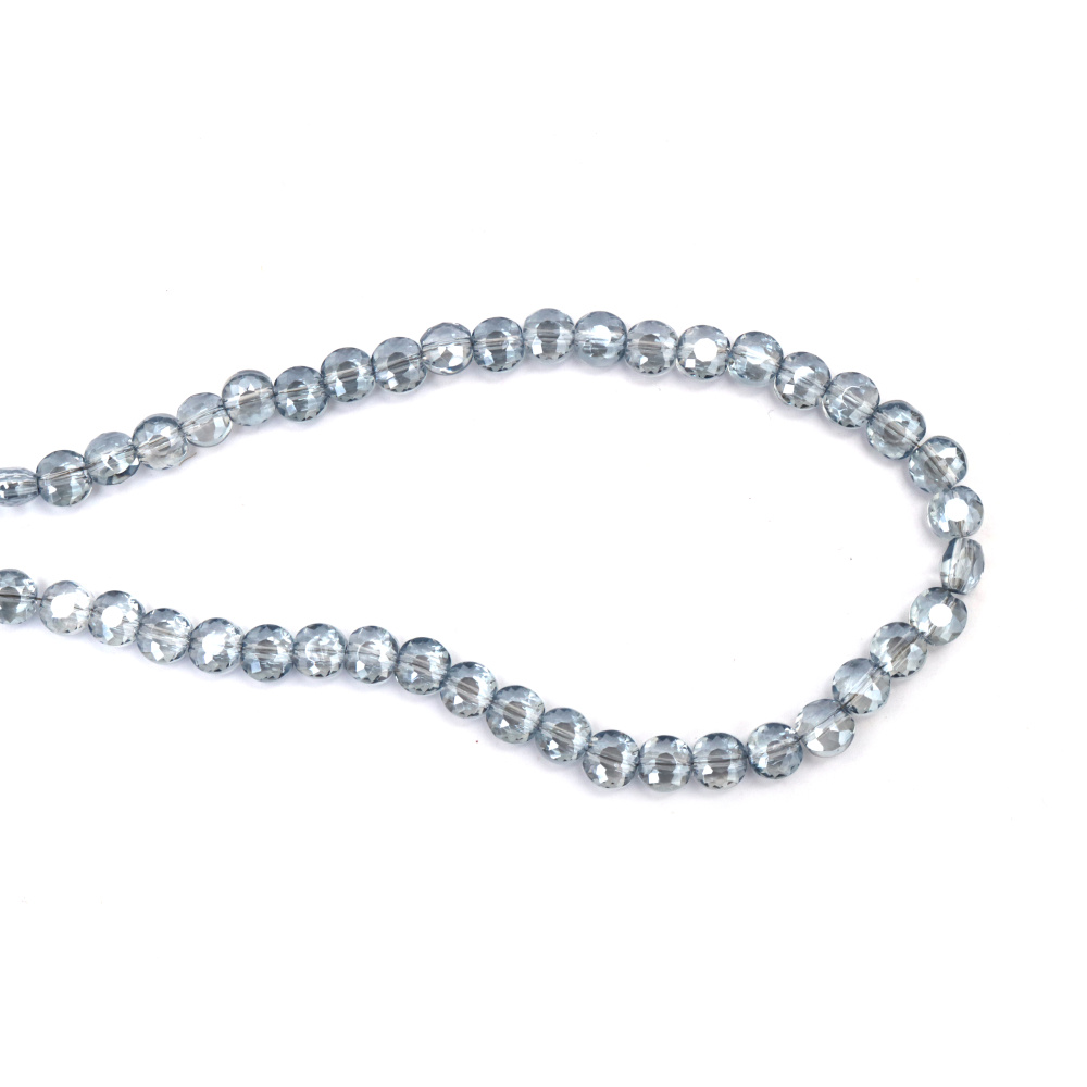 Șir de mărgele de cristal 8x7x5.5 mm gaură 1 mm fațetate transparent culoare gri-albăstrui ~70 bucăți