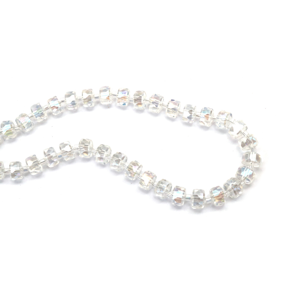 Șir de mărgele cristaline 8x5 mm gaură 1 mm fațetate transparente cu strat AB culoare alb curcubeu ~78 bucăți 