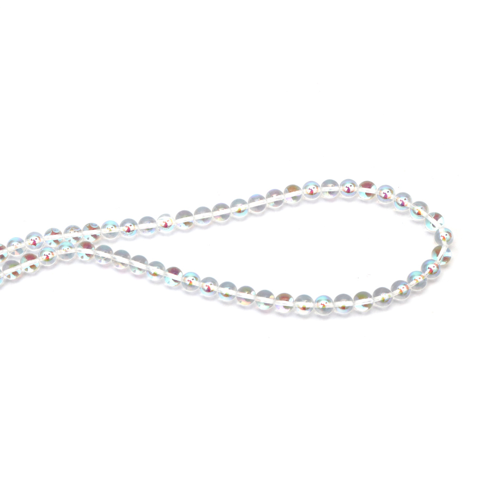 Bilă de mărgele de sticlă, 6 mm, gaură 1 mm, transparent galvanizat cu strat AB, culoare alb curcubeu, violet-albastru ~67 bucăți 