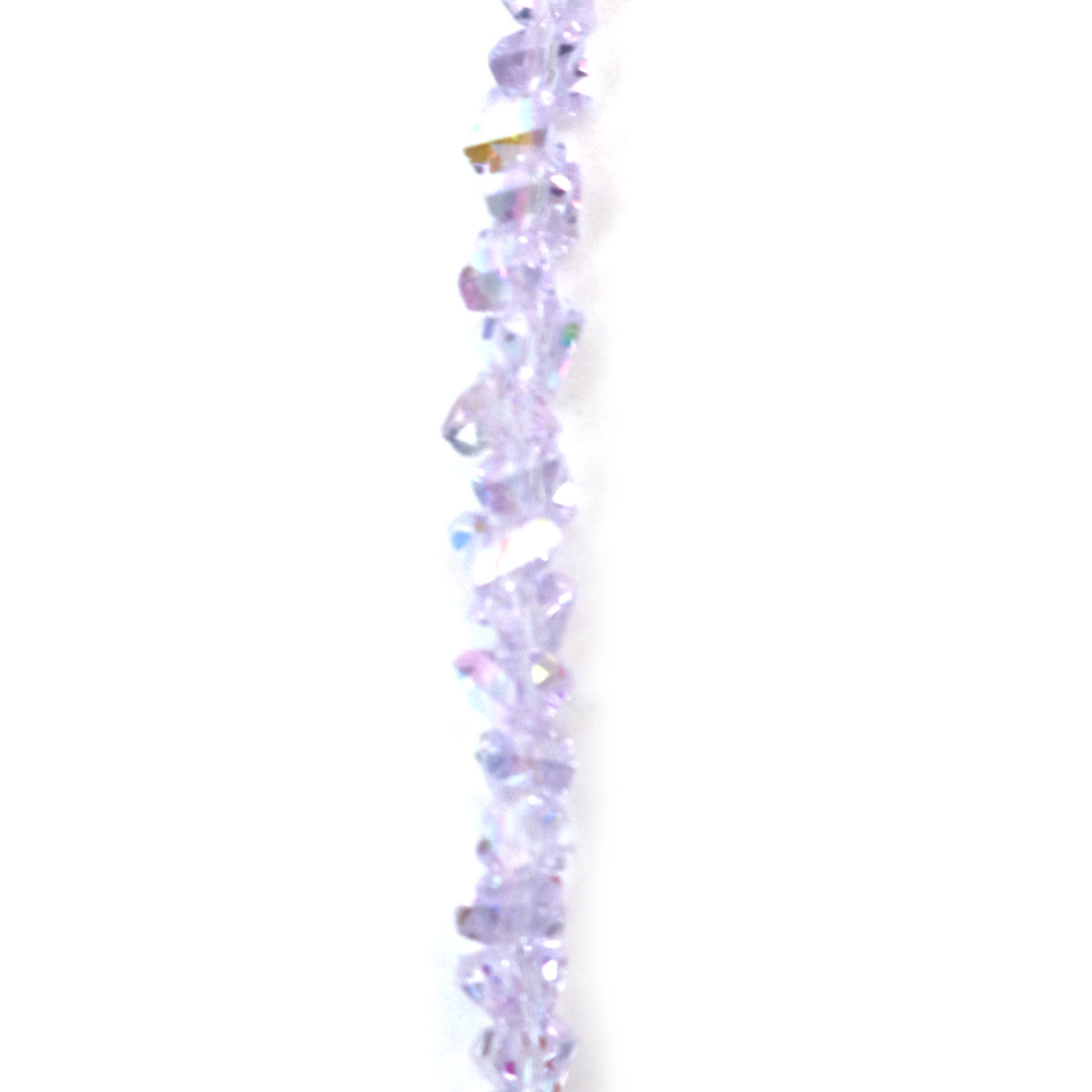 Наниз от кристални мъниста 3x4x3 мм дупка 1 мм качесто A фасетиран прозрачен с AB покритие цвят бял дъга ~130 броя