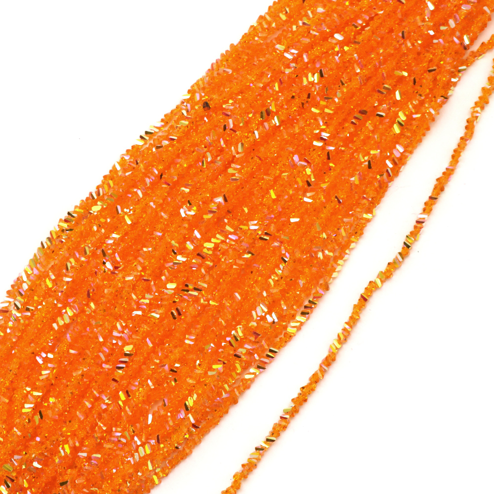 Наниз от кристални мъниста 3x4x3 мм дупка 1 мм фасетиран прозрачен с AB покритие цвят оранжев дъга ~130 броя