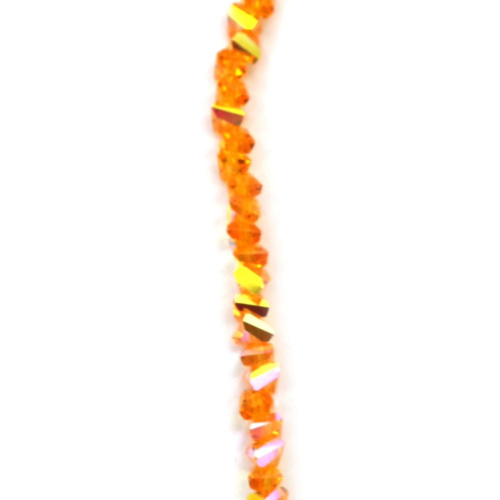 Наниз от кристални мъниста 3x4x3 мм дупка 1 мм фасетиран прозрачен с AB покритие цвят оранжев дъга ~130 броя