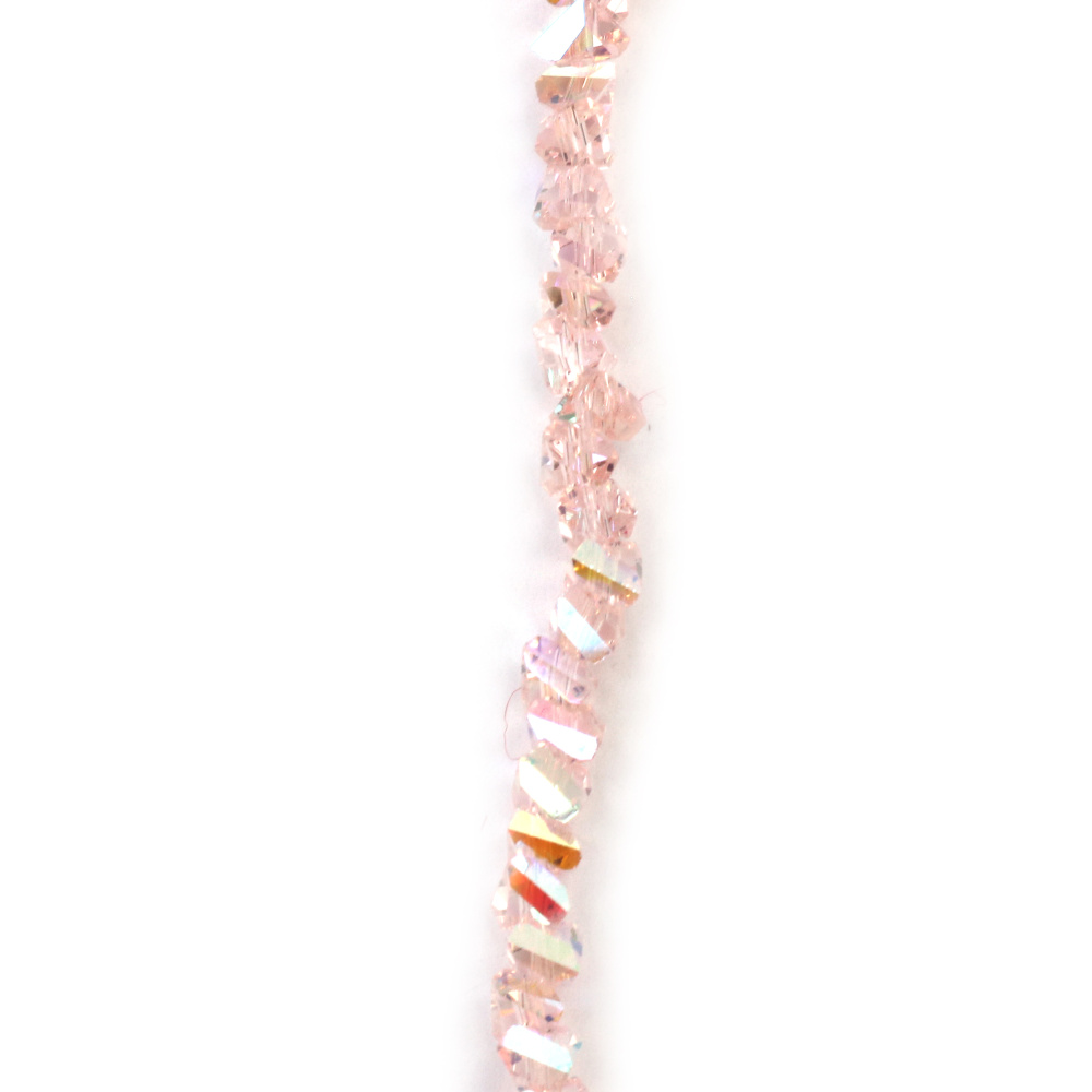 Наниз от кристални мъниста 3x4x3 мм дупка 1 мм фасетиран прозрачен с AB покритие цвят розов дъга ~130 броя