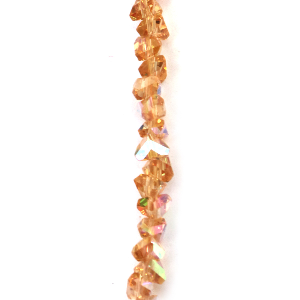 Наниз от кристални мъниста 3x4x3 мм дупка 1 мм фасетиран прозрачен с AB покритие цвят карамел дъга ~130 броя