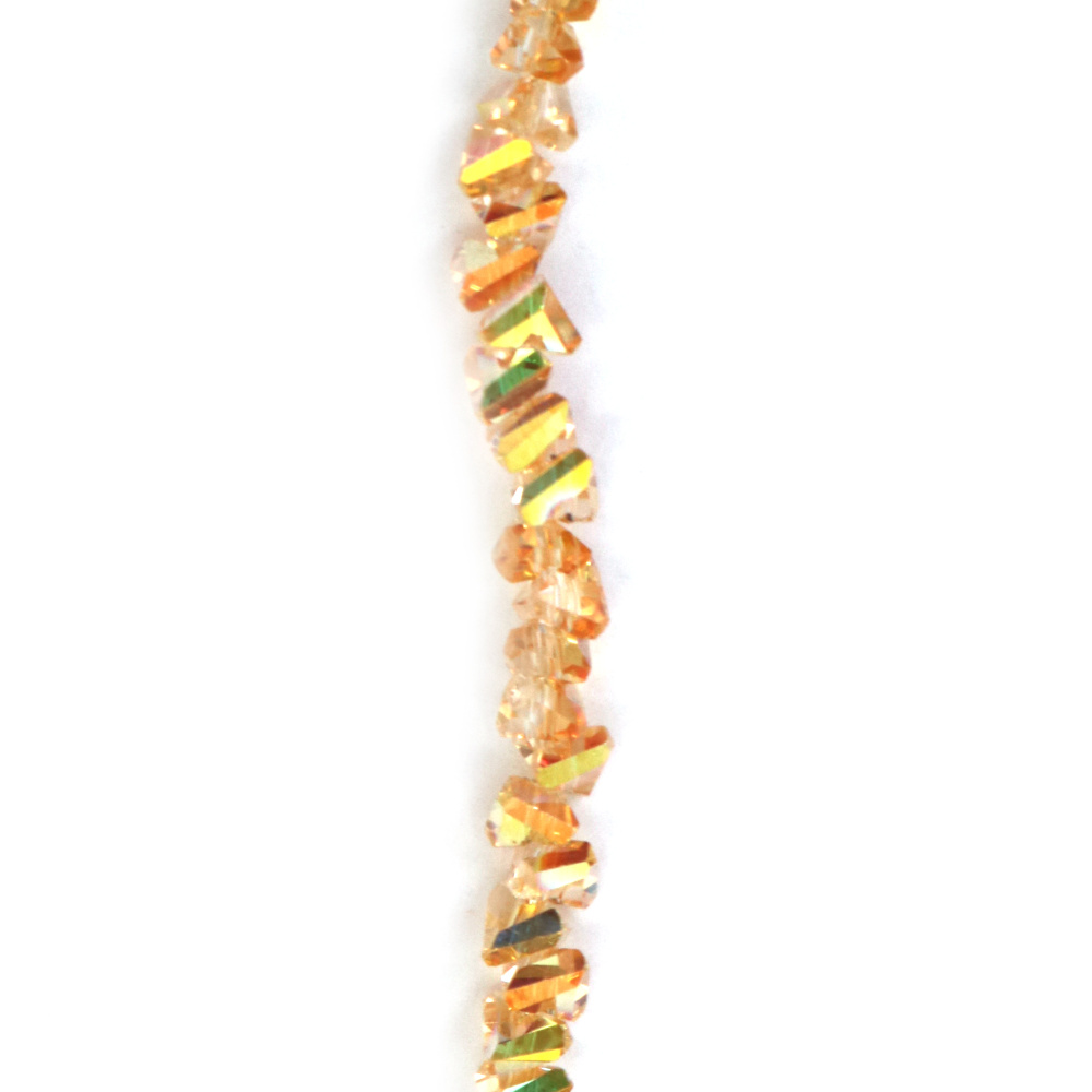Наниз от кристални мъниста 3x4x3 мм дупка 1 мм фасетиран прозрачен с AB покритие цвят светъл карамел дъга ~130 броя