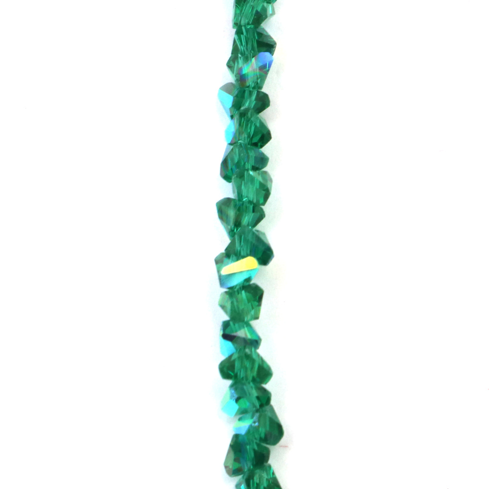 Наниз от кристални мъниста 3x4x3 мм дупка 1 мм фасетиран прозрачен с AB покритие цвят TEAL дъга ~130 броя
