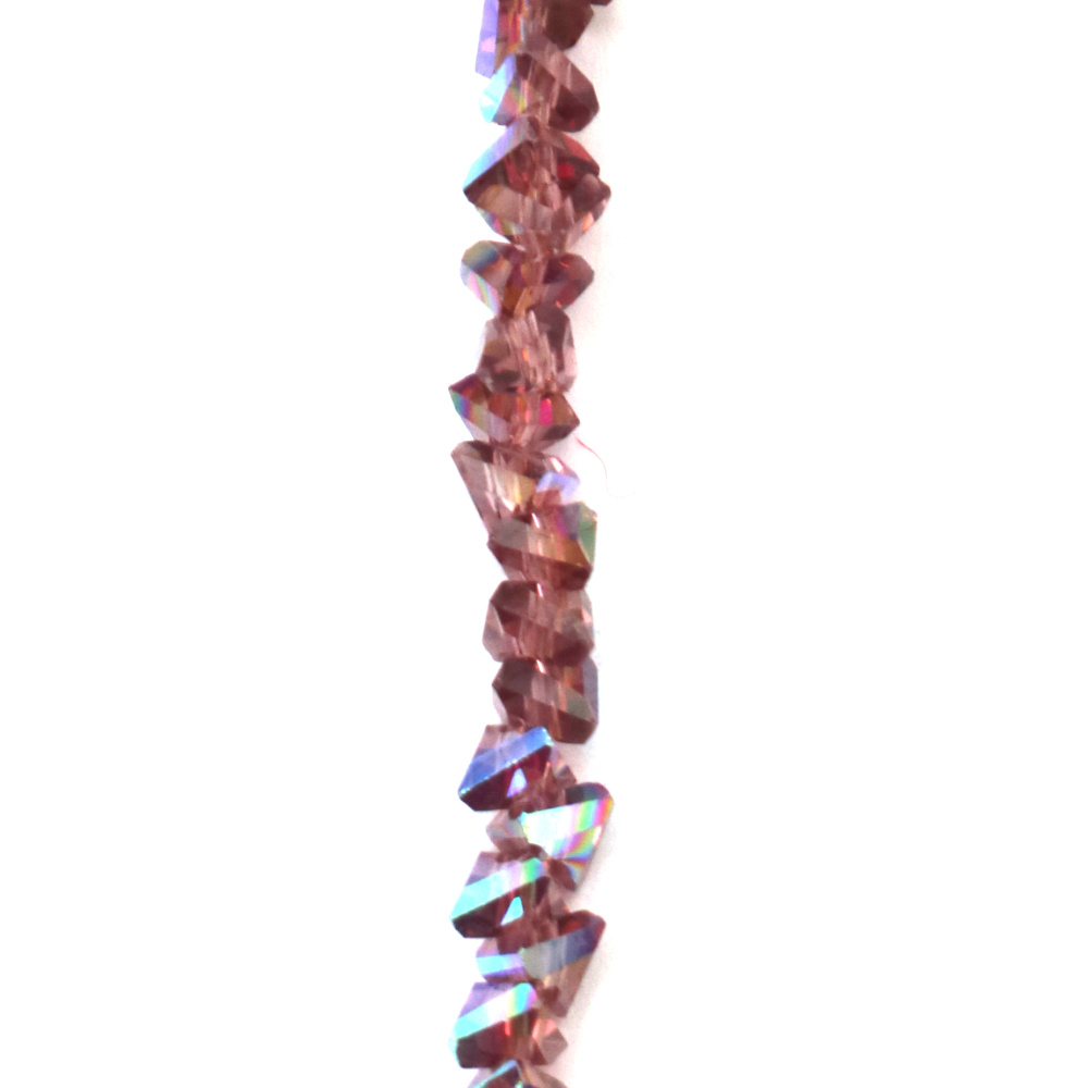 Наниз от кристални мъниста 3x4x3 мм дупка 1 мм фасетиран прозрачен с AB покритие цвят лилав дъга ~130 броя