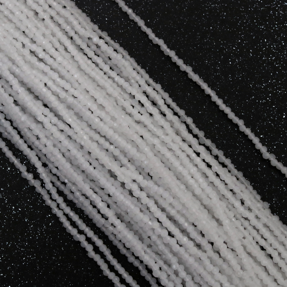 Наниз от кристални мъниста топче 2 мм дупка 1 мм фасетиран цвят бял плътен ~220 броя