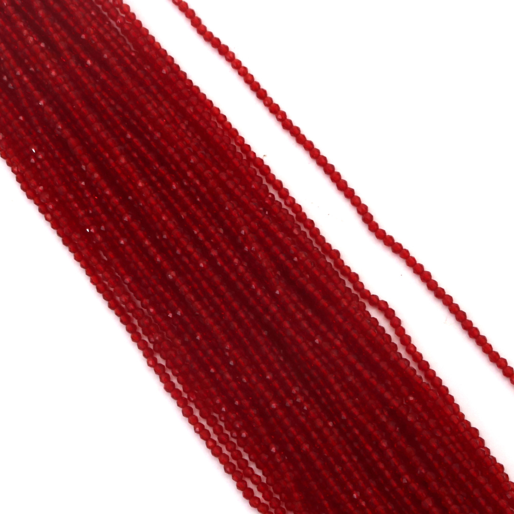 Наниз от кристални мъниста топче 2 мм дупка 1 мм фасетиран цвят червен прозрачен ~180 броя