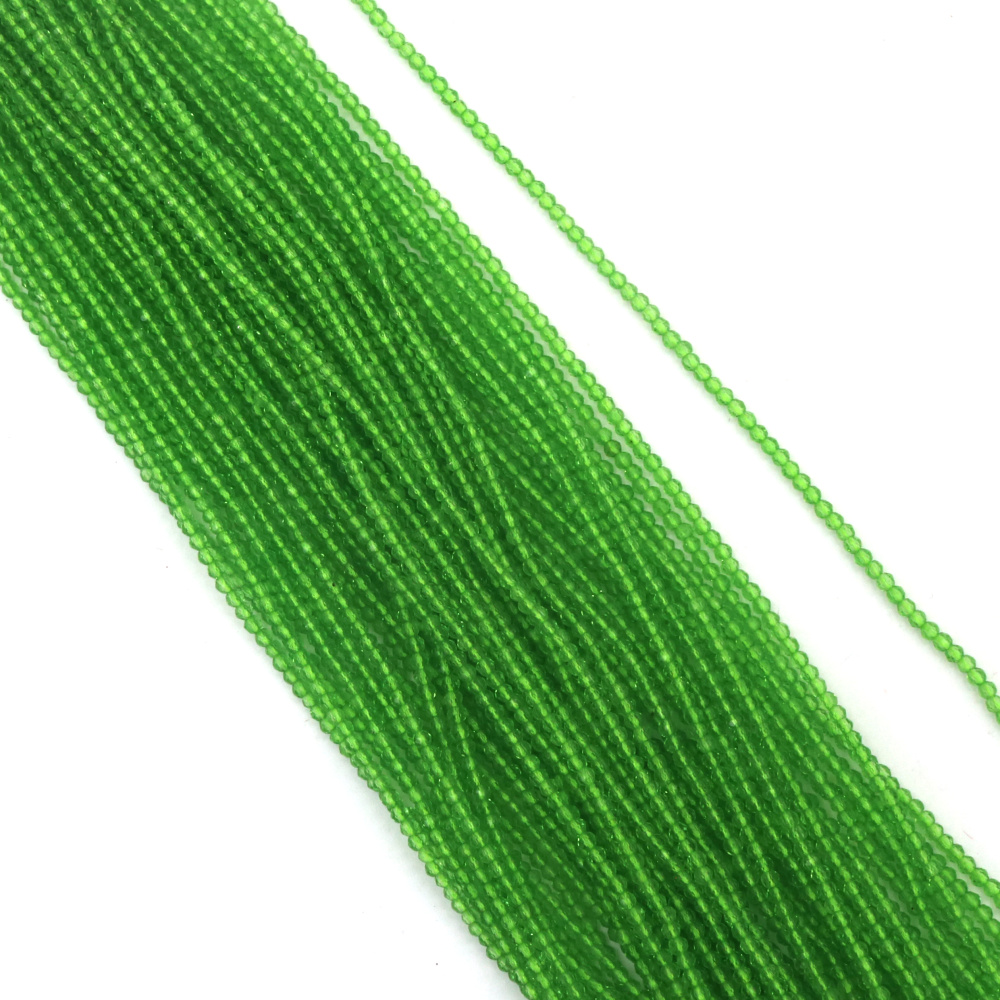 Наниз от кристални мъниста топче 2 мм дупка 1 мм фасетиран цвят зелен прозрачен ~190 броя
