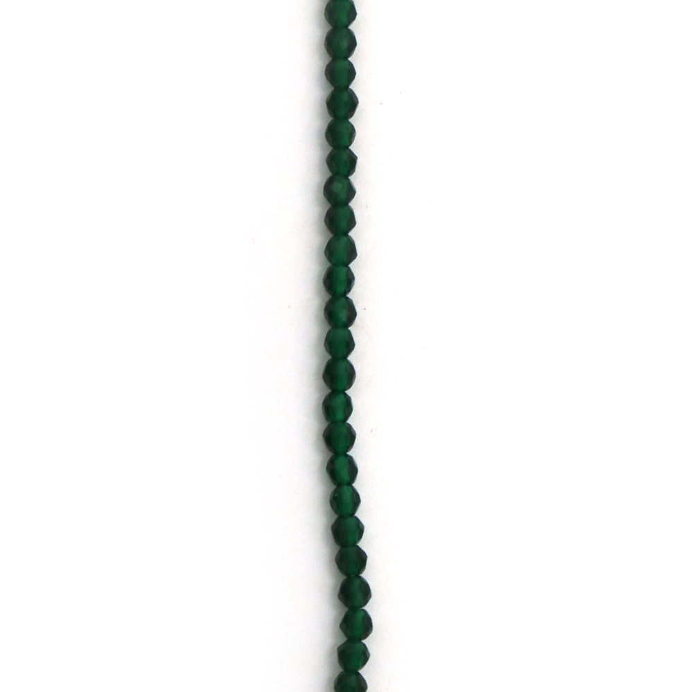 Наниз от кристални мъниста топче 2 мм дупка 1 мм фасетиран цвят тъмно зелен прозрачен ~160 броя