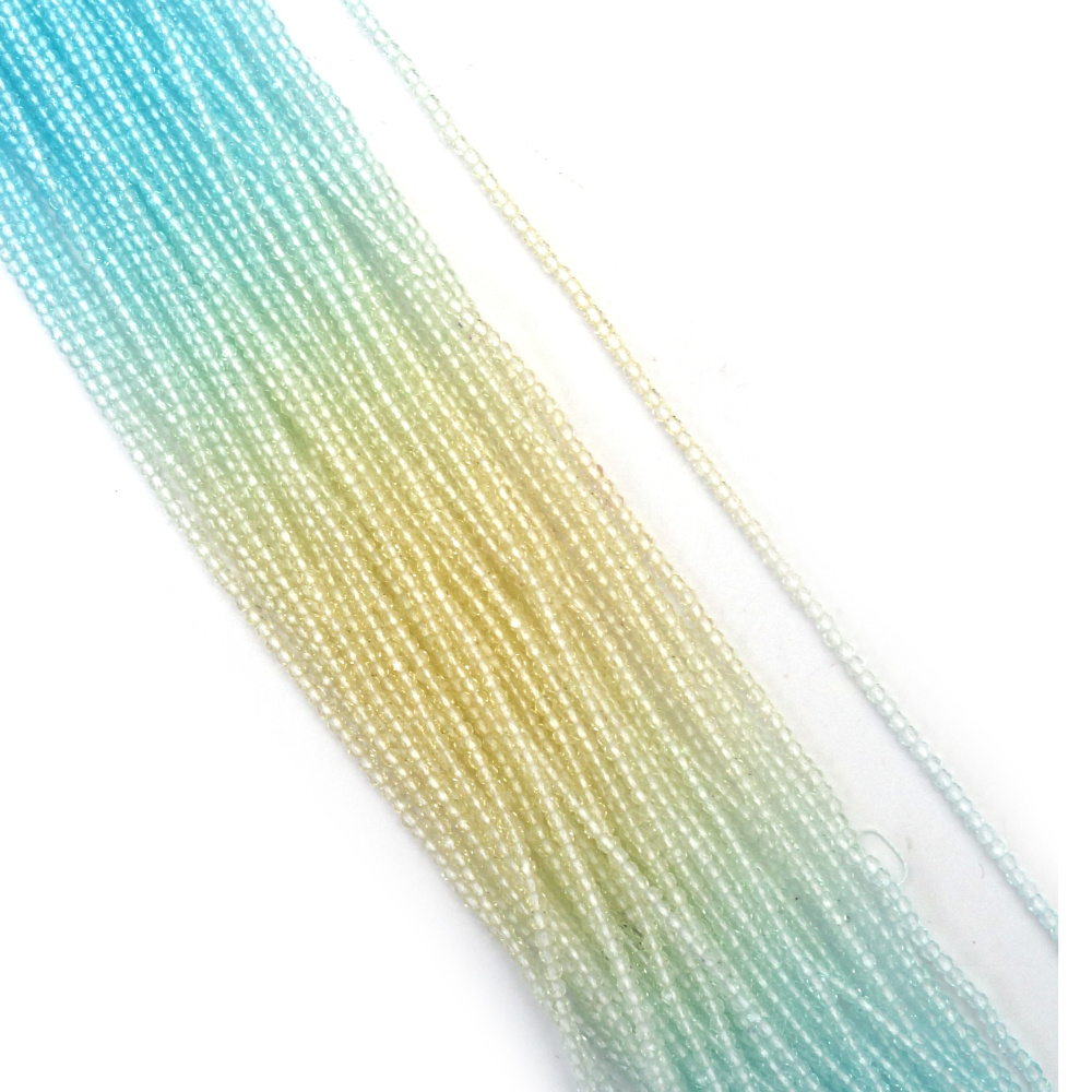 Șir de mărgele de cristal, bilă 2 mm, gaură 1 mm, fațetate, transparente, două culori, galben și albastru deschis ~180 bucăți