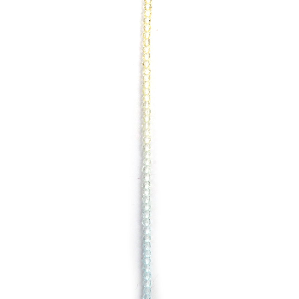 Șir de mărgele de cristal, bilă 2 mm, gaură 1 mm, fațetate, transparente, două culori, galben și albastru deschis ~180 bucăți