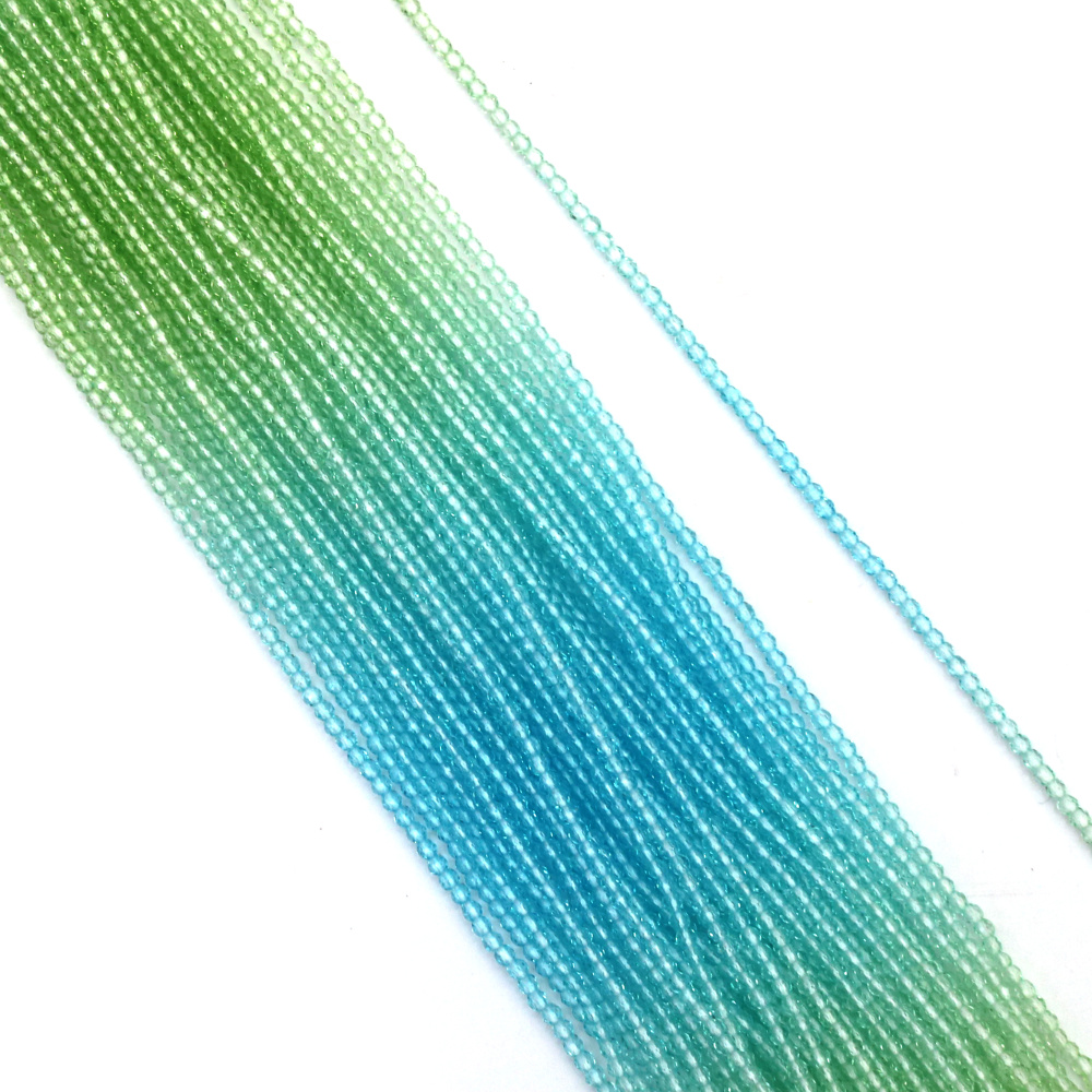 Șir de mărgele de cristal, bilă 2 mm, gaură 1 mm, fațetate, transparente, două culori, albastru deschis și verde deschis ~180 bucăți