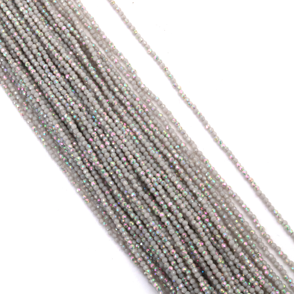 Наниз от кристални мъниста топче 2 мм дупка 1 мм фасетиран галванизиран плътен матиран цвят светло сив дъга ~190 броя
