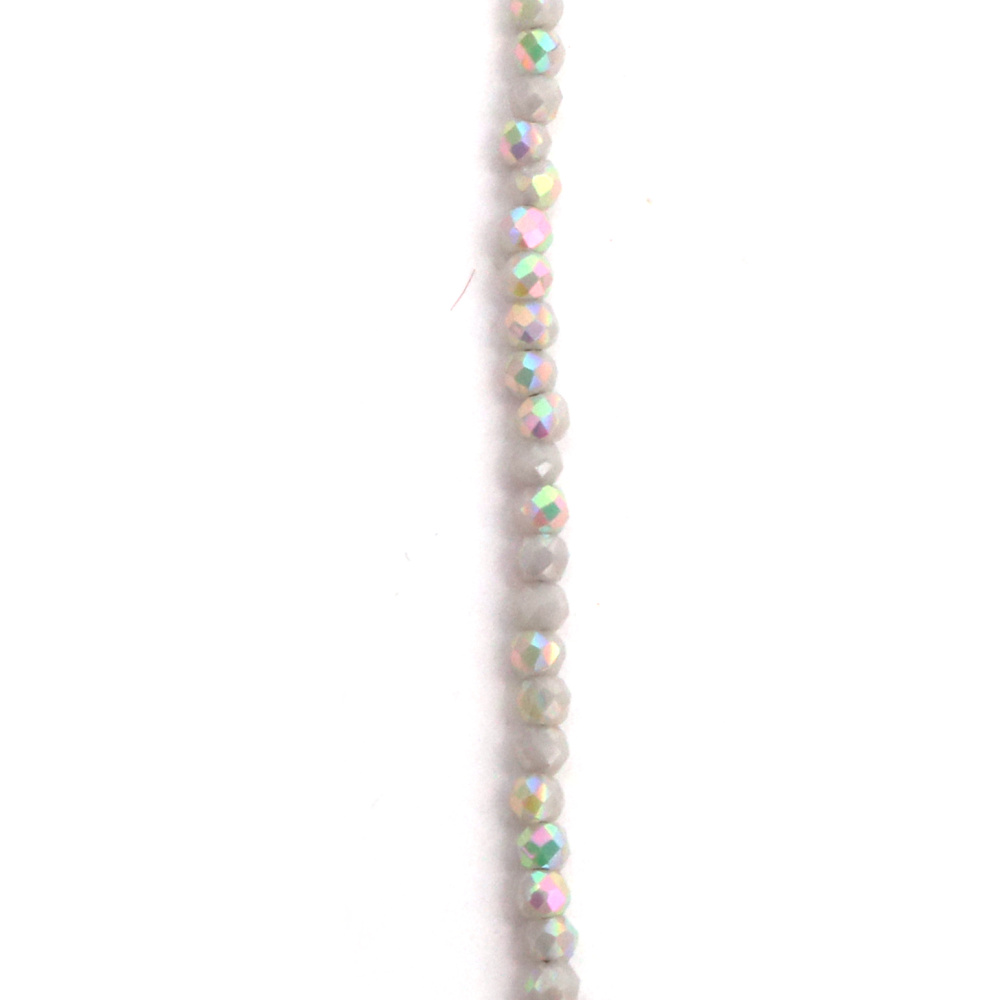 Наниз от кристални мъниста топче 2 мм дупка 1 мм фасетиран галванизиран плътен матиран цвят светло сив дъга ~190 броя